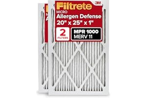 Filtrete 20x25x1 AC Furnace Air Filter, MERV 11, MPR 1000, Micro Allergen Defense, 3-Month Pleated 1-Inch Electrostatic Air Cleaning Filter, 2 Pack (Actual Size 19.688 x 24.688 x 0.84 in)