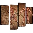 HIPOLOTUS 4 Panel Canvas Pictures Grunge style medical figure Wall Art Prints Paintings Stretched & Framed Poster Home Living Room Decoration Ready to Hang