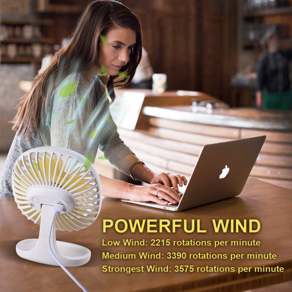 AYOUYA Desk Fan USB Fan Strong Wind Cooling Fan with Adjustable Head, 3 Speeds, Mini Size Desktop Fan Table Fan Computer Fan for Home Office Outdoor Travel