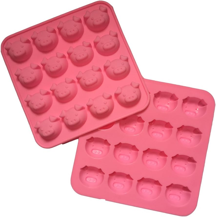 Cherion 2-Pack 16 Cavities Cute Same-Pig-Face-shaped Silicone Cake Baking Mold Handmade Soap Moulds Biscuit Chocolate Ice Cube Tray DIY Mold, Pink