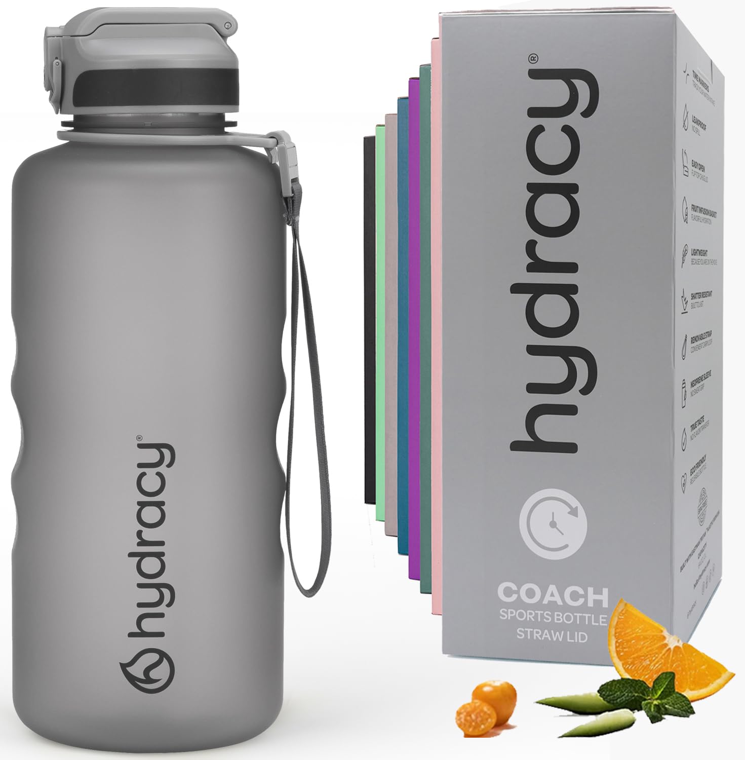 Hydracy Water Bottle with Times to Drink & Straw - Large 2 Litre BPA Free Motivational Water Bottle & No Sweat Sleeve -Leak Proof Gym Bottle with Time Marker -Ideal for Sports & Outdoors