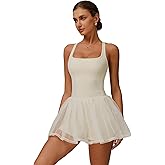 ABOCIW Womns Square Neck Mesh Hem Tennis Dress Built in Bra and Shorts Racerack Workout Golf Athletic Dress with Pocket