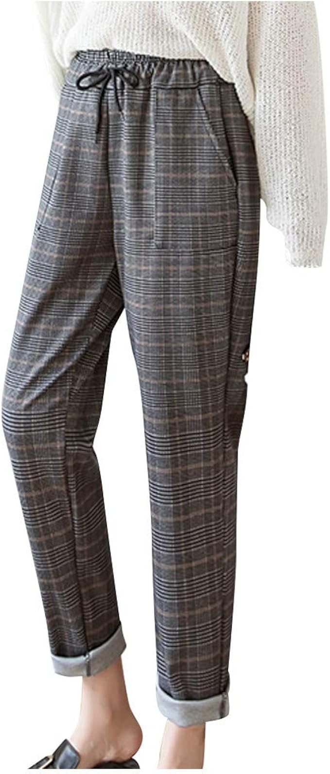 petite checked trousers
