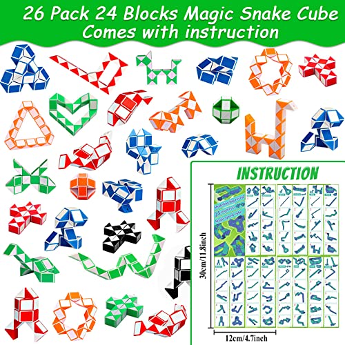 26 Pack 24 Blocks Fidget Snake Cube Mini Twist Puzzle Snake Cube