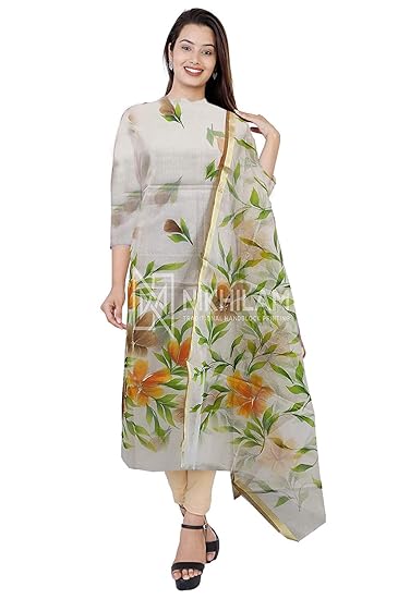Nikhilam Hand Brush Painted Cotton Suit Dress Material for Womens (Multicoloured)