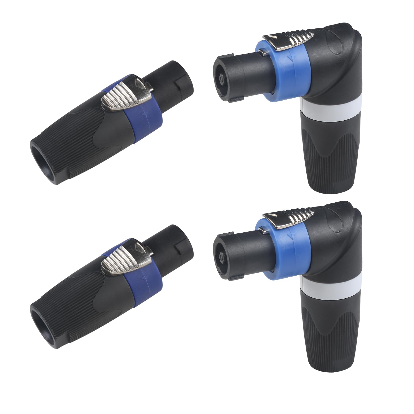 4 Pin Right Angle Speaker Plug Speakon Connector, Speaker Jacks and Connectors Nl4fx Speakon Cables, Nl4fc Male Female Converter Nl2fx Plug Speakers Powercon Twist Lock (2 Right Angle and 2 NL4FX)