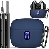 Silicone Case for TAGRY X08 Wireless Earbuds Case, Compatible with TAGRY Bluetooth Headphones True Wireless Earbuds with Keychain with Cleaning Pen - Blue