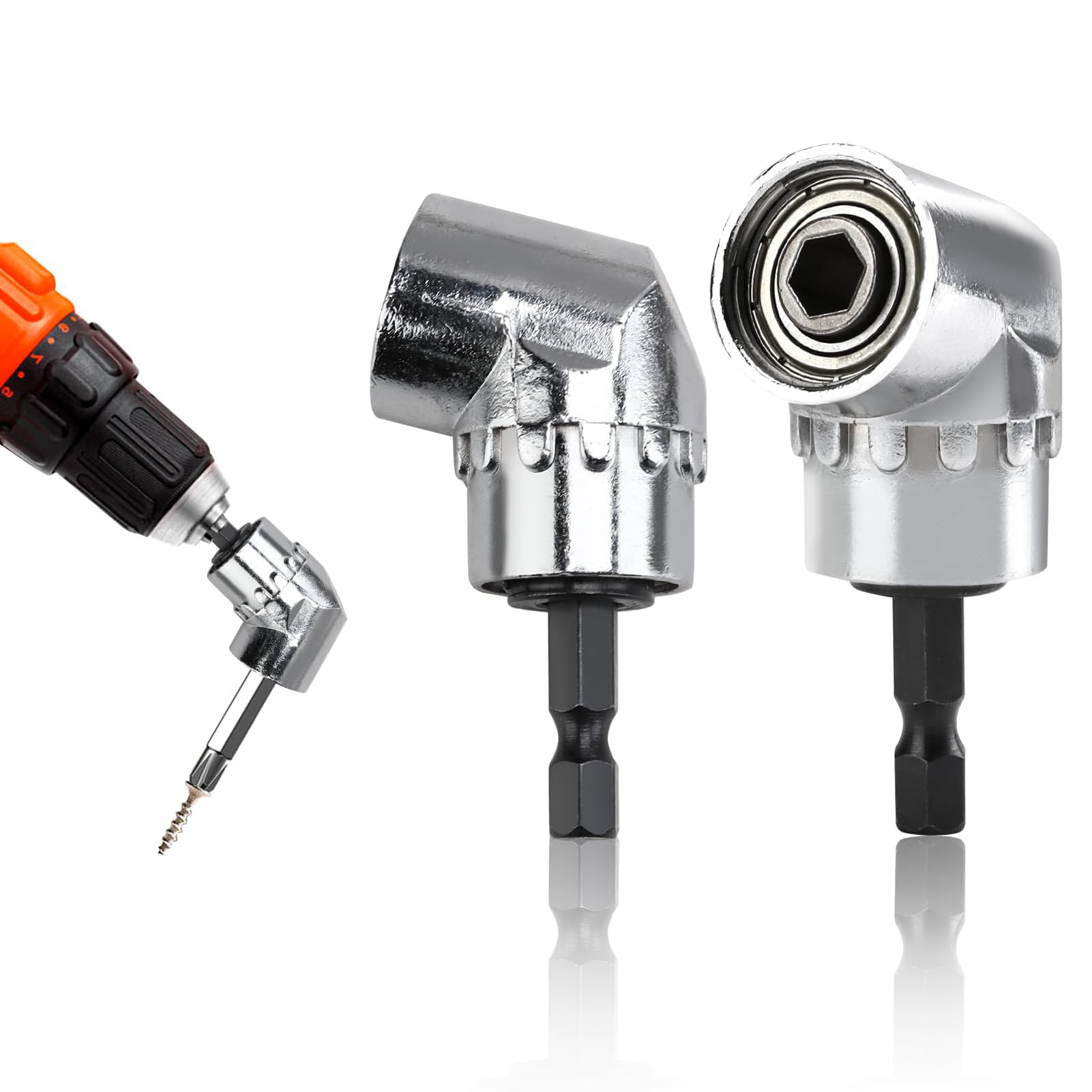 2PCS Universal Angle Drill Attachment, 90 Degree Right Angle Screwdriver - Hex Shank Drill Bit Extension for Tight Corners & Detailed DIY Work