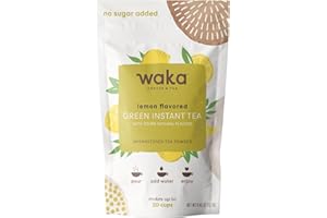 WAKA COFFEE Waka Instant Green Tea Mix, Lemon Flavored - 100% Tea Leaves, No Additives, Unsweetened Travel Size Tea Powder - Easy Quick Hot and Iced Teas, Up to 20 Cups (.45oz)