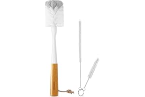 SUBEKYU Bottle Brush, Baby Bottle Brush with Nipple and Straw Cleaner Set for Cleaning Water Bottle, Gray+ White