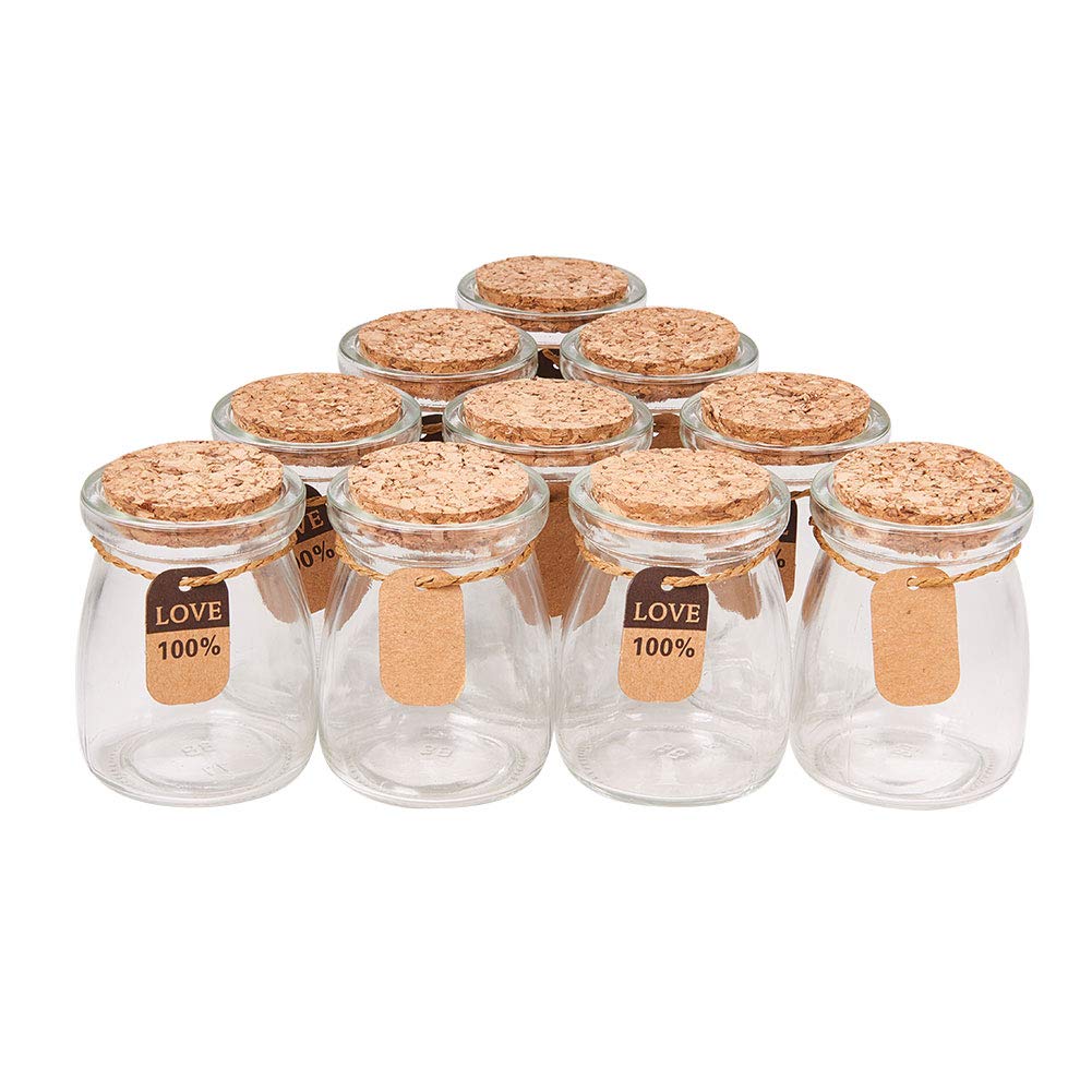 BENECREAT 10 Pack Glass Wedding Party Favor Jars with Cork Lids, Label Tags and String for Candy, Spices, Seashell Collection and More