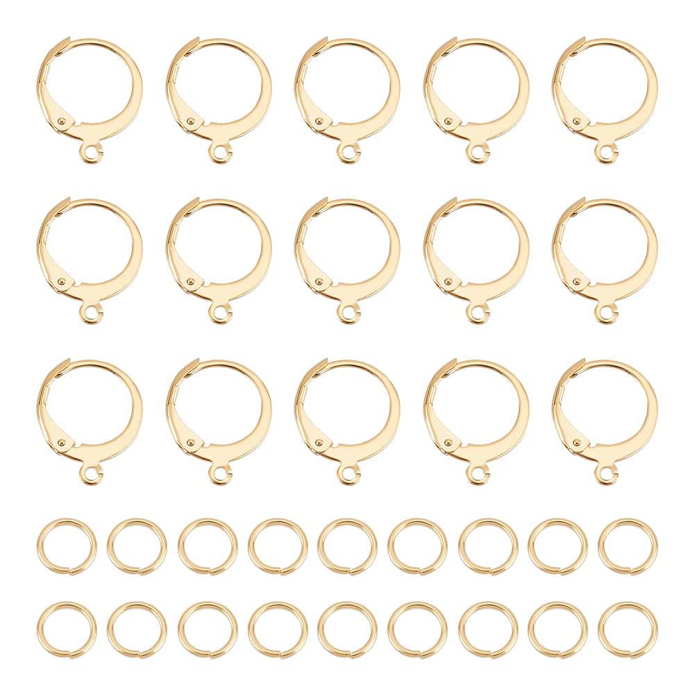 UNICRAFTALE 40pcs Golden Round Leverback Earring Hooks 14.5x12.5mm Stainless Steel French Earring Hooks and 60pcs Open Jump Rings Ear Wire for DIY Earring Jewelry Making Findings