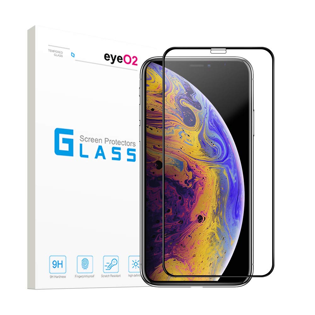 EyeO2 Screen Protector for iPhone Xs iPhone X 9h Hardness Tempered Glass Film Anti-Scratch Anti-Fingerprint 3D Curved Guard Screen Replacement Case Friendly Bubble Black Edge Free Full Coverage