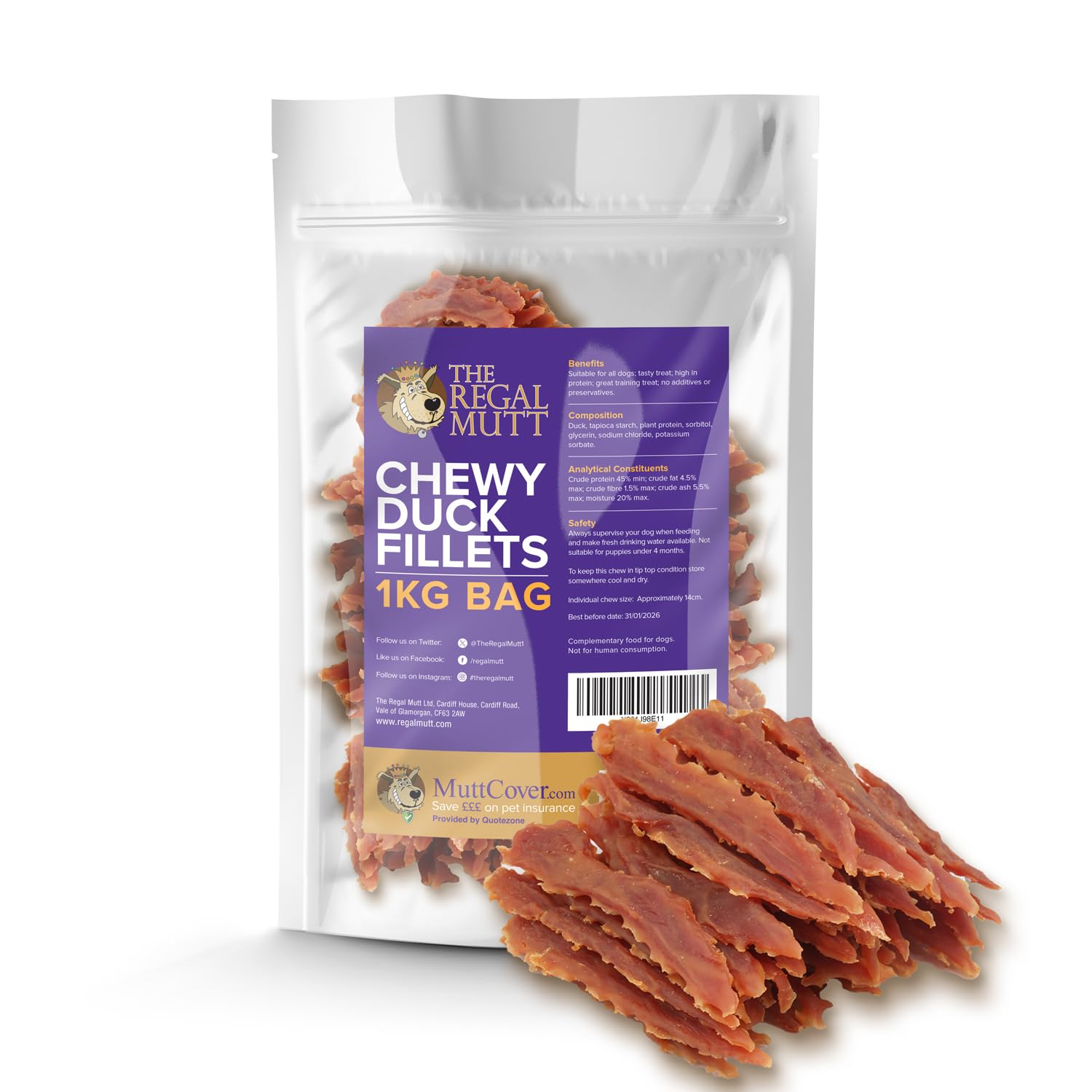 The Regal Mutt - Chewy Duck Fillets - 1kg Bag