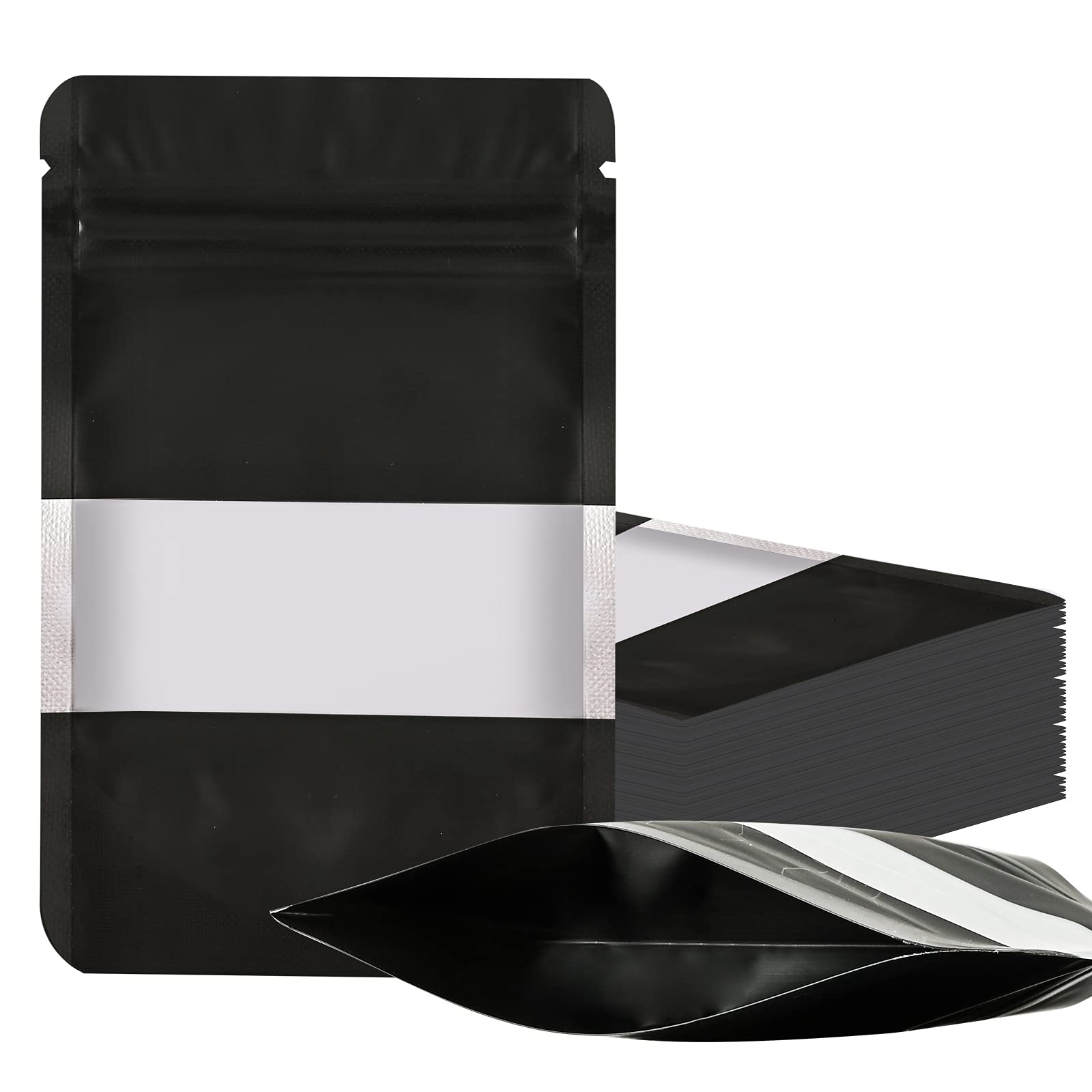 Photo 1 of 100 Pieces Smell Proof Mylar Resealable Food Storage Bags With Clear Window, Foil Pouch Stand-up for Self Sealing Supplies (Black, 3.5 x 5 Inch)