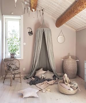 Restbuy Kinder Betthimmel Baldachin Aus Baumwolle Muckenschutz Moskitonetz Insektenschutz Baby Indoor Play Lesen Zelt Dekoration Fur Bett Und Schlafzimmer Grau Amazon De Baby