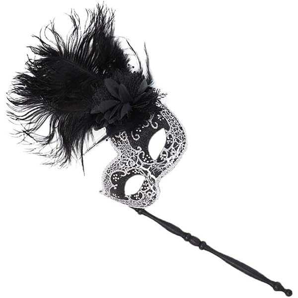 Máscara De Plumas Para Cosplay - Accesorio De Fiesta, Halloween, Carnaval, Con Palo