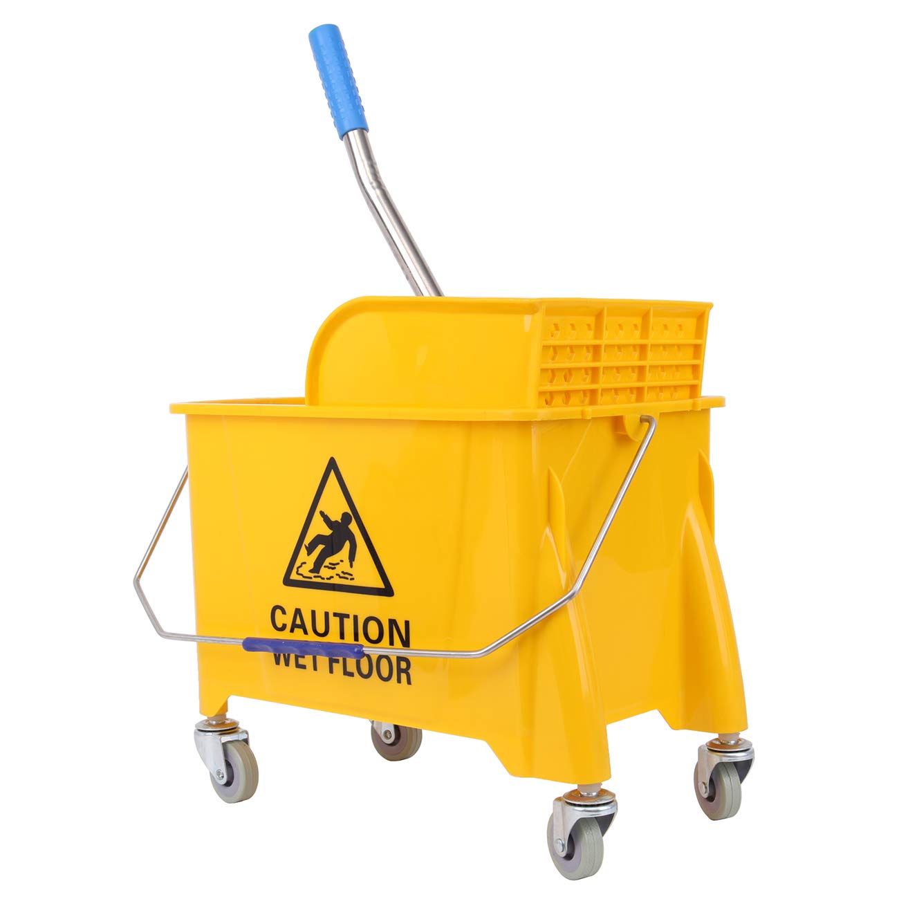 SAMGER 21Qt Yellow Commercial Mop Bucket Side Press Wringer Combo Rolling Cleaning Cart