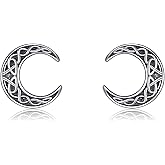 SHEAISRS Celtic Moon Earrings for Women Men 925 Sterling Silver Moon Stud Earrings Moon Jewelry