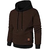 Leidowei Men's Casual Pullover Hoodies Plaid Jacquard Long Sleeve Hooded Sweatshirts