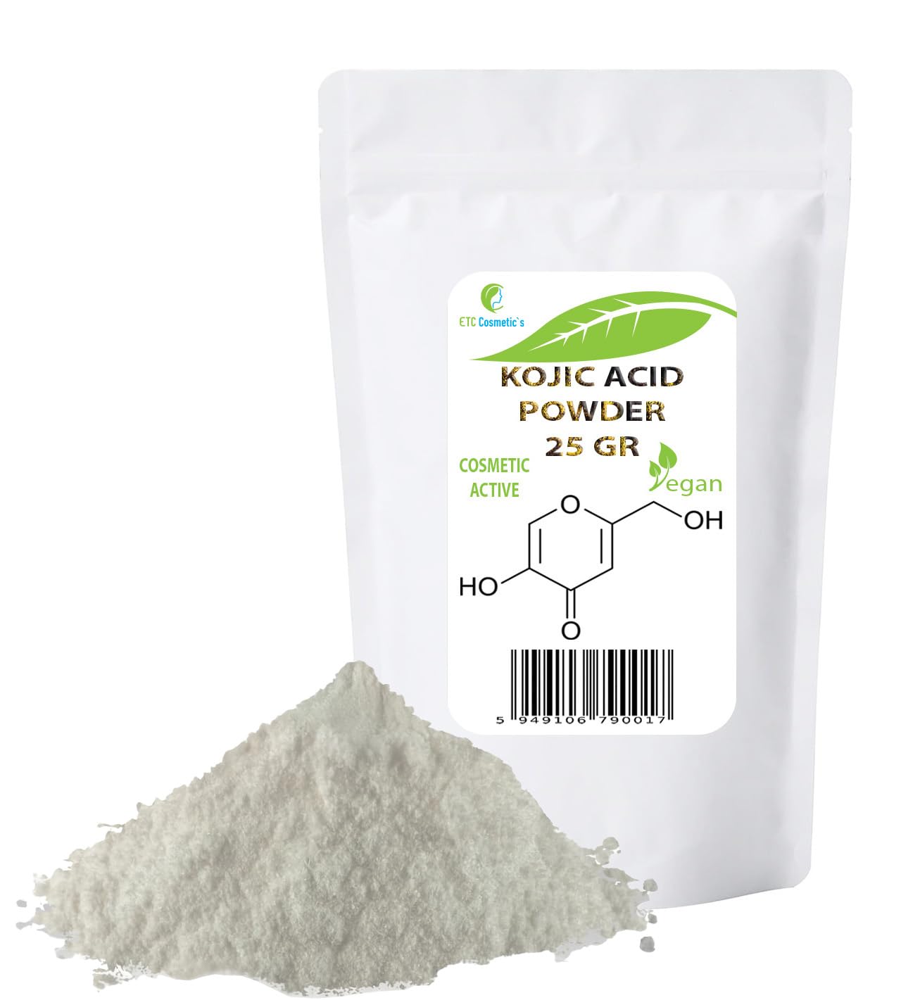 Kojic Acid Powder - 25Gr - can be incorporated into skin care formulations designed to lighten skin tone, moisturizers, creams, lotions, gels, fluids, serums, soaps