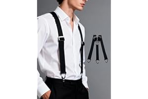 Men's Hidden Suspenders Under Clothes, 1.48" Wide with 3 Snap Loops, Adjustable Invisible Suspenders for Formal Wear