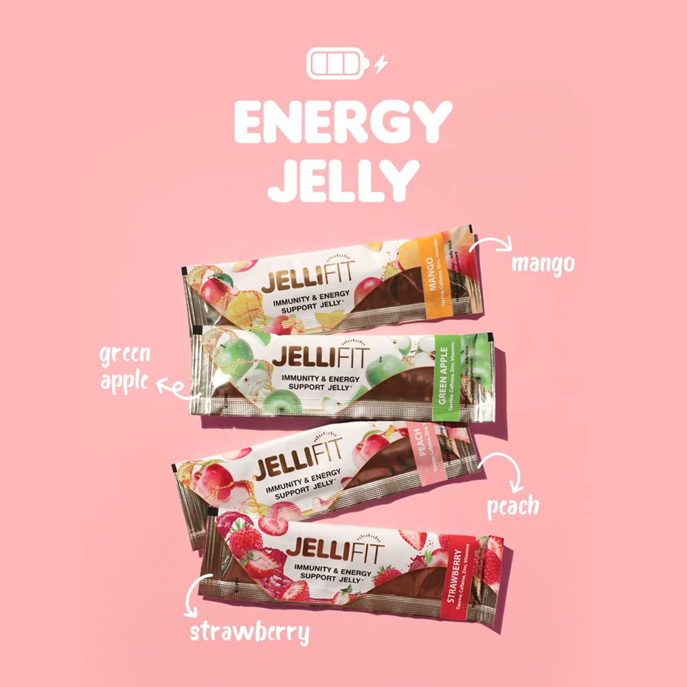Jellifit Pack of 8 Energy Gel - Pre Workout Energy Gels for Running - Gelatin and Gluten Free Energy Supplements - Sports Nutrition with 30mg Caffeine for High Performance