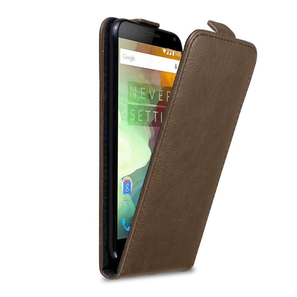 cadorabo Case works with OnePlus 2 in COFFEE BROWN - Flip Style Case with Magnetic Closure - Wallet Etui Cover Pouch PU Leather Flip