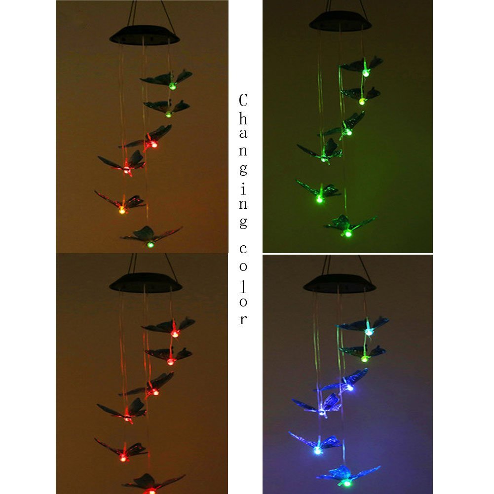 Xhope Changing Color Butterfly Solar Wind Chimes LED Light Solar Windchime Night Lights Solar Hanging Lantern Outdoor Decorative for Patio Deck Yard Home Garden Bedroom