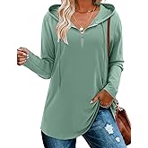 BETTE BOUTIK Womens Quarter Zip Tunic Hoodies Pullover Long Hooded Sweatshirts S-3XL