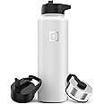 IRON °FLASK Camping & Hiking Hydration Flask with 3 Lids - Stainless Steel, Double Walled & Vacuum Insulated Water Bottle - Leak Proof & BPA Free (Winter White, Straw - 40 oz)