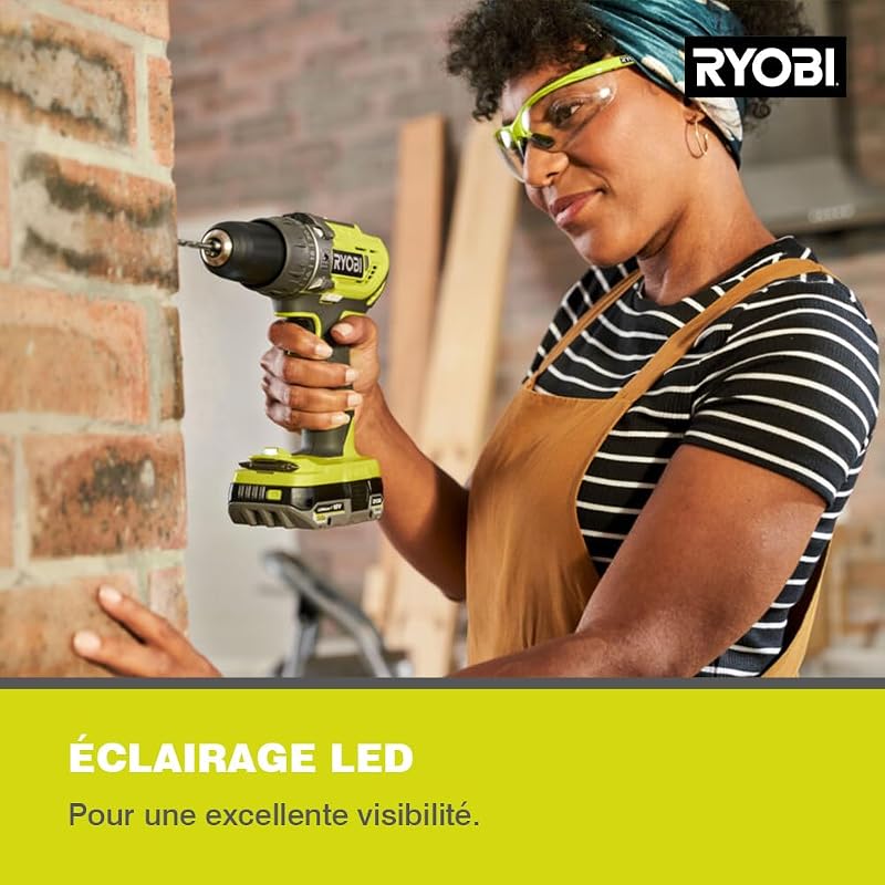 - Perceuse-visseuse à percussion sans fil 18V ONE+ avec 2 batteries lithium+ 1,5 Ah - R18PD3-215S