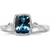 KOKAV 14K White Gold Genuine London Blue Topaz 1-3/4 Ct Cushion, Diamond Ring. Size 7