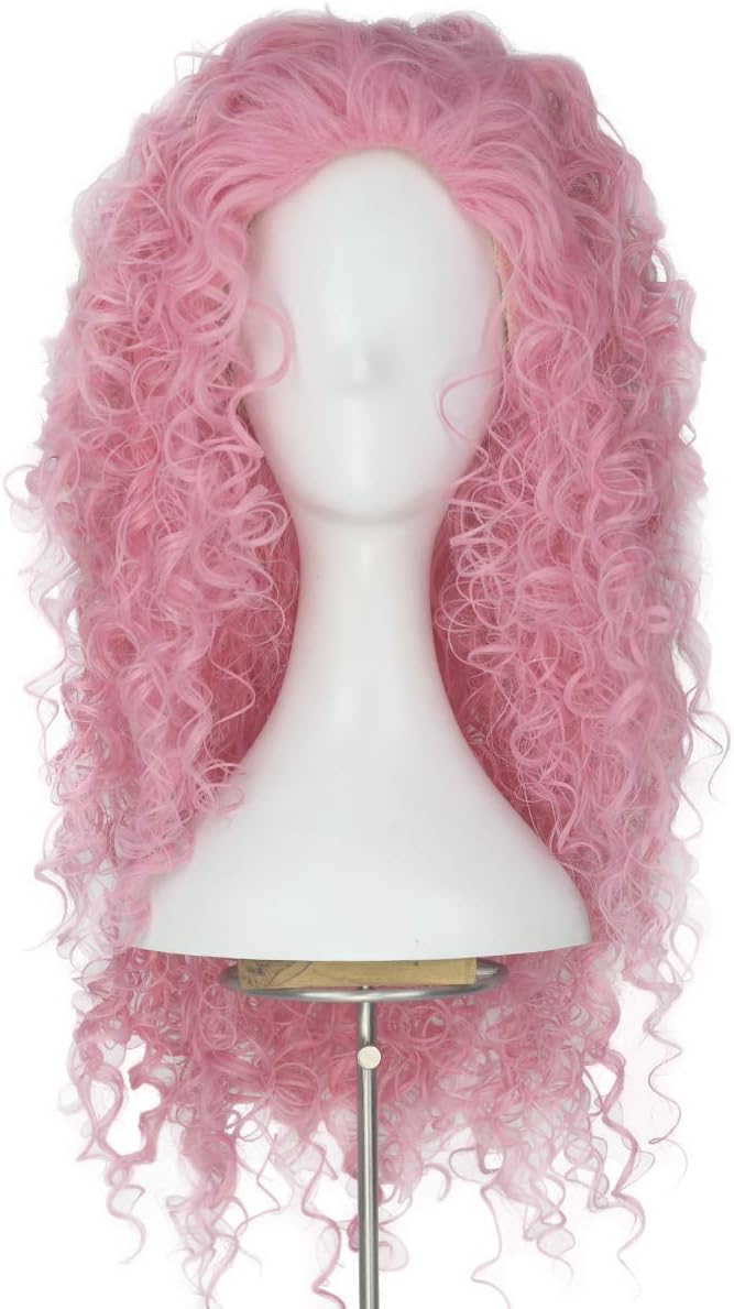 Yan Dream Long Dark Orange Spiral Afro Curly Girl's Princess Cosplay Wigs Halloween Cos Wig (Light Pink)