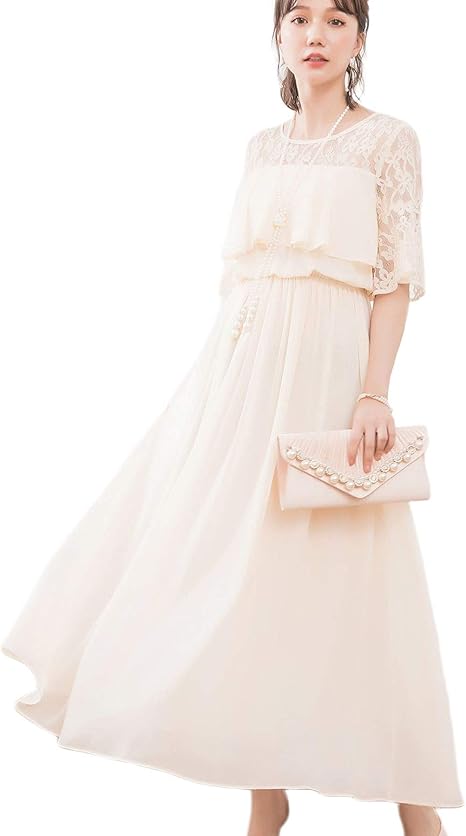 Amazon Dressstar 結婚式 ワンピース パーティードレス ロング 大きいサイズ お呼ばれ レース フリル ワンピース ドレス マキシ丈 マキシワンピース デート フォーマル リゾート 旅 レディース パーティー イブニングドレス 通販