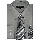 Milano Moda Men's Long Sleeve Dress Shirt with Matching Tie and Handkerchief SG21A