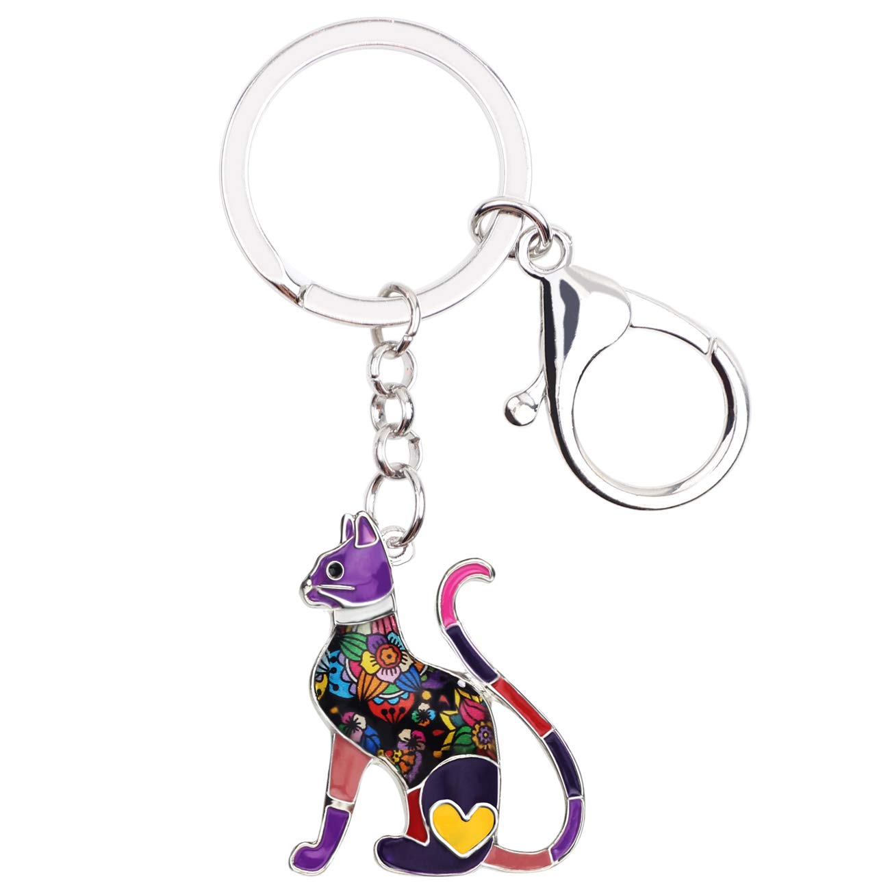 WEVENI Alloy Elegant Cat Keychain Accessories Kitten Jewelry Car Wallet Charms For Women Girls (Purple B)
