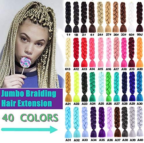Jumbo Braids Hair Extensions Synthetic Kanekalon Braiding Hair For Twist Braiding Hair Box Braids Hair 24inch 100g/Pack 5 Packs (A40 Silver Gray)