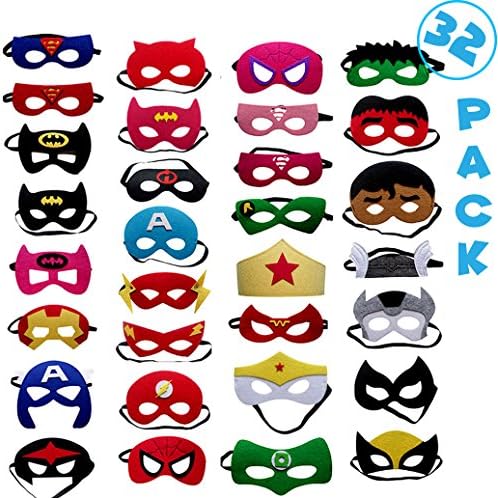 Fieston Express- 32 Pieces Super Hero Masks for Kids - For Boys and Girls - Perfect Party Favors - Assorted Styles and Colors - 3mm Thickness
