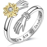Yumikoo You Are My Sunshine Ring Anxiety Rings Spinner for Women Sterling Silver Fidget Sunflower Jewelry for Women