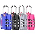 Forge Luggage Locks TSA Approved 4 Pack 4 Colors, Small Combination Lock with Zinc Alloy Body, Open Alert, Easy Read Dials, for Travel Suitcase, Bag, Backpack, Lockers.