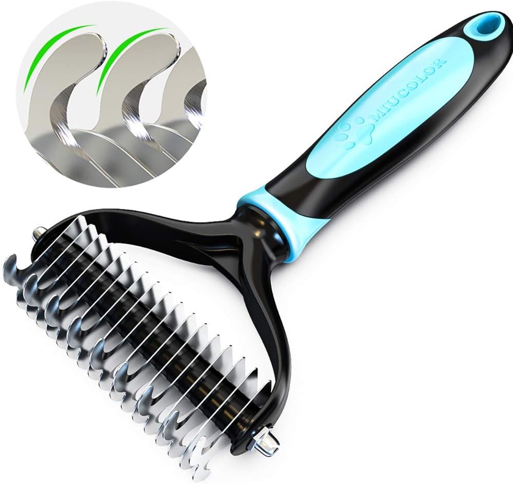 PYRUS Pet Dematting Rakes Shedding Brush Comb Rake Dog Cat Long Short Hair Metal Blade-Blue