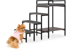 CADUKE Pet Window Perch with Stairs, Grey Dog Window Perch with Stairs, 4 Steps Dog Bunk Beds with Stairs, Pet Stairs for High Beds with Cushion for Medium Small Sized Pets