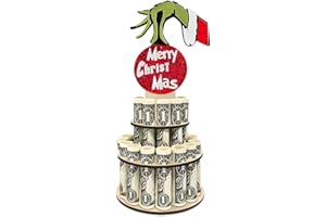 WHHKLQS Christmas Unique Money Holder Ornaments: Wooden Cash Cake Xmas Gift Double-Layer With 25 Holes - Reindeer Red Hat Green Elf Handmade Cash Tree Desktop Decoration Christmas Party (Green Elf)