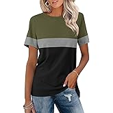 ORANDESIGNE Women’s T Shirts Short Sleeve Color Block Tops Casual Summer Fashion Tees