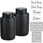BosilunLife Black Soap Dispenser Set - 2 Pack 12oz Ceramic Dish Soap Dispenser with Rust Proof Pump for Kitchen, Hand Soap and Lotion Set Suitable for Farmhouse Bathroom Decor with Waterproof Labels