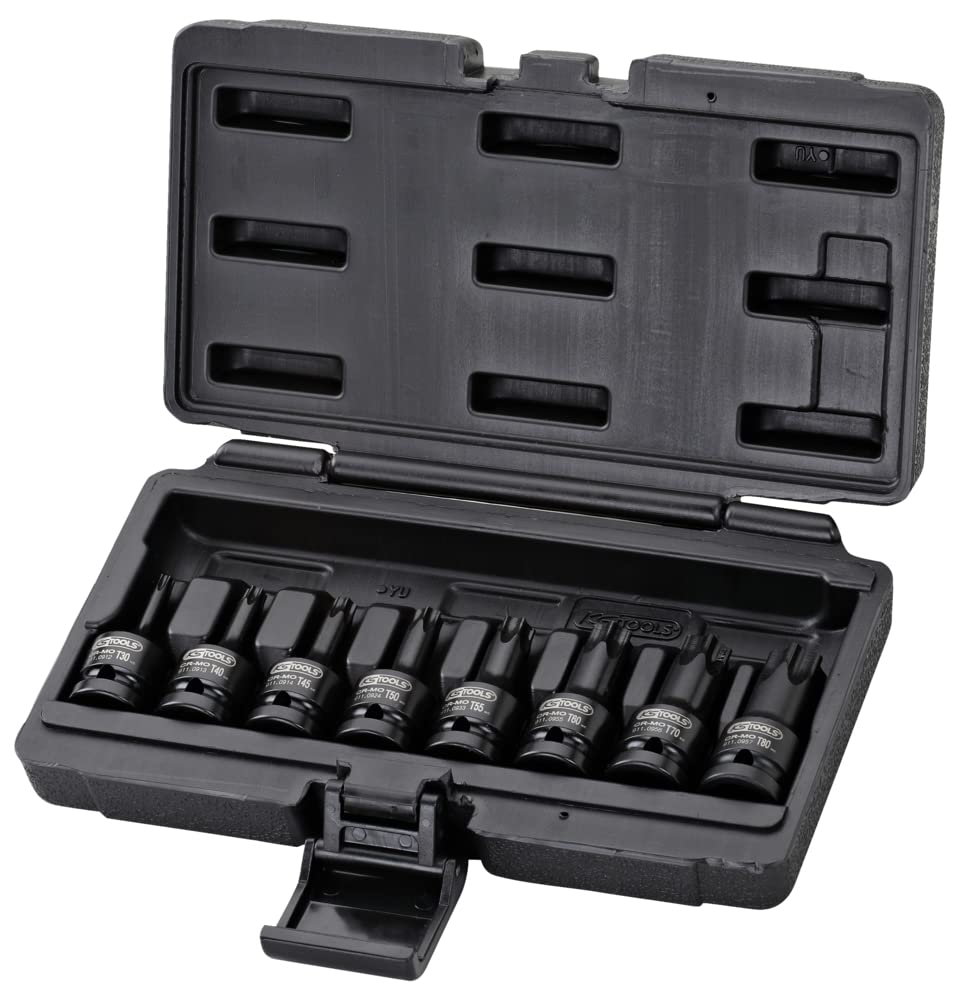 KS Tools 515.1107 1/2 Inch Impact Bit Socket Set TX, 8-Piece, T30-T80