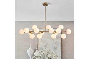 APBEAMLighting Gold Dining Room Chandelier Over Table Mid Century Modern Chandelier White Glass Globe Lampshade Linear Pendant Lighting Fixture for Living Room Dining Table 16 Lights