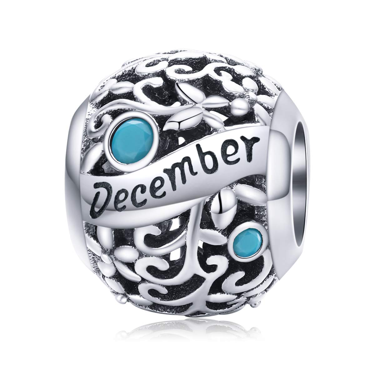 Genuine 925 Sterling Silver Happy Birthday 12 Colors Beads Birthstone Charm for Pandora Charms Bracelet Mothers Day Anniversary Charm (December)
