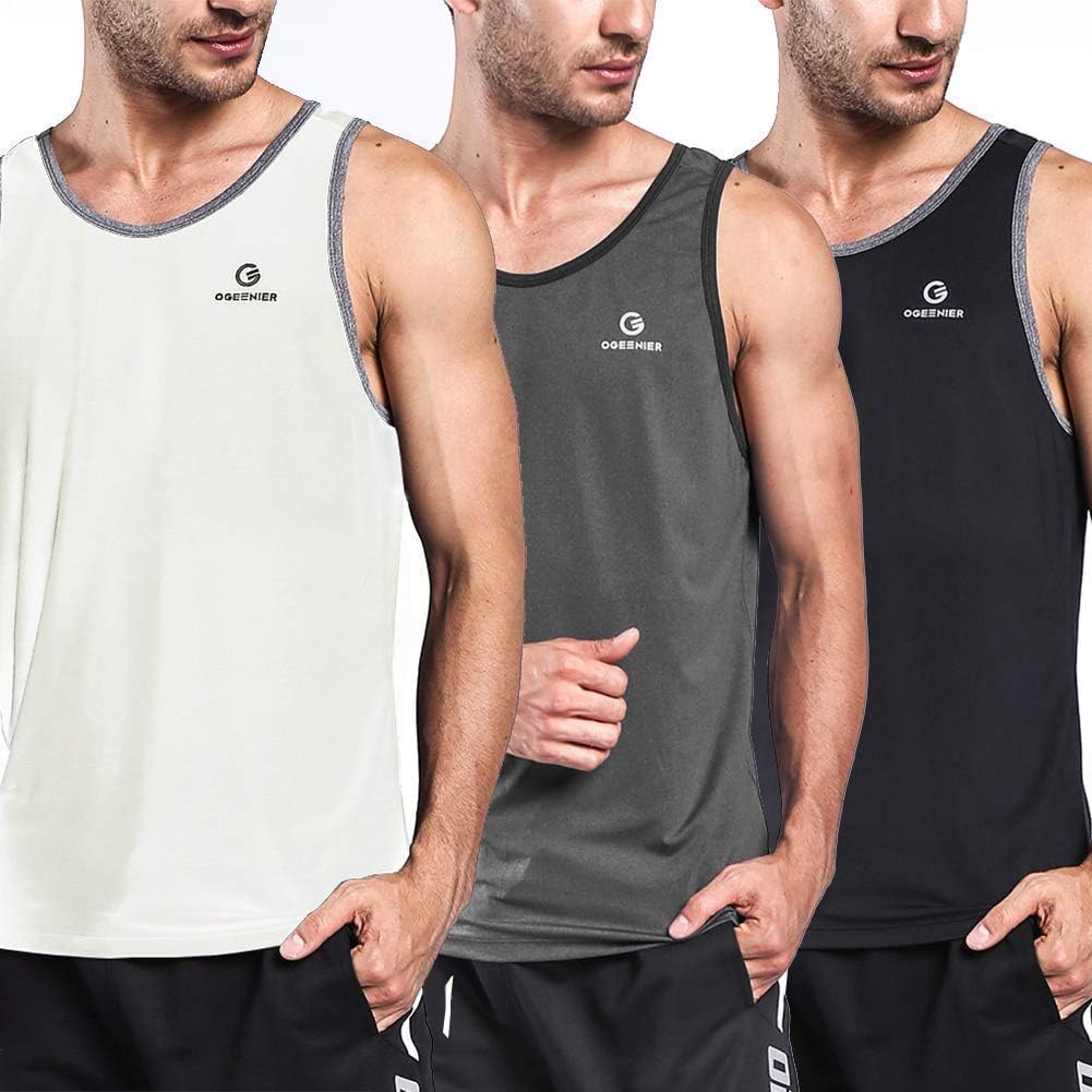 Ogeenier Men's Training Quick-Dry Sports Tank Top Shirt for Gym Fitness Bodybuilding Running Jogging